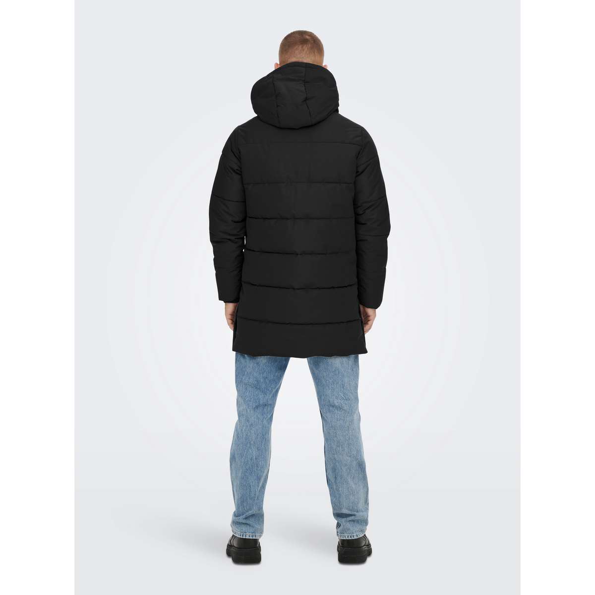 ONLY & SONS MEN΄S REGULAR FIT POLYESTER DETACHABLE HOOD RIBBED CUFFS COAT 22020156 BLACK